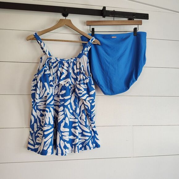 Raisins Curve Blue Tankini Two Piece Swimsuit Beach Bright Tropical Sz 24W 22W - Picture 4 of 14